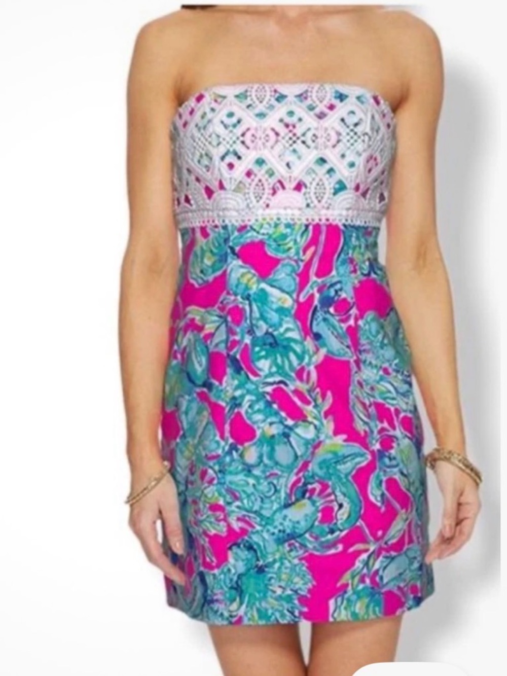 Lilly Pulitzer-10-Pink and Green Strapless Mini Dress